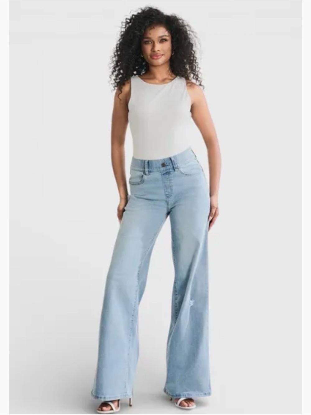 BETABRAND • Boyfriend Jeans Wide Leg Stretch Denim light wash - Large pull on